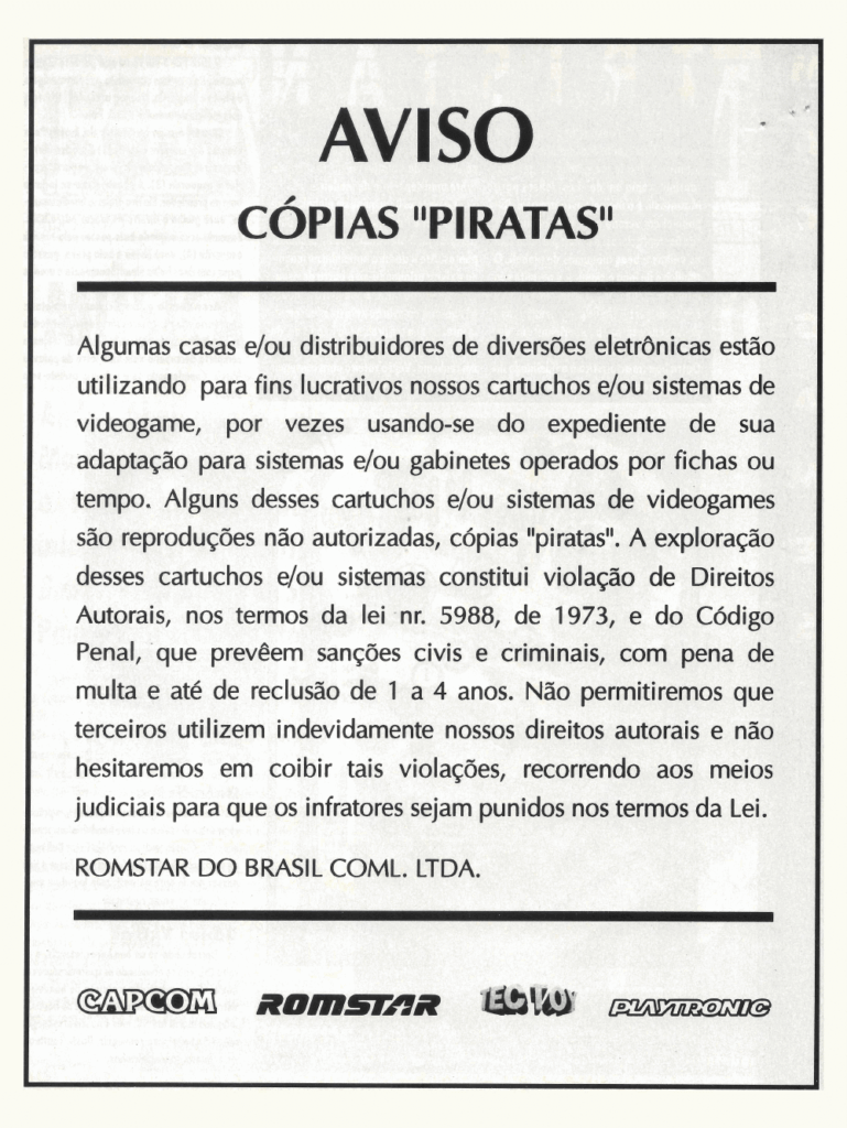 Propaganda Aviso Romstar do Brasil - VideoGame 43 - 1994