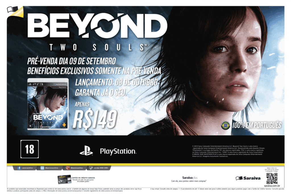 Propaganda Beyond Two Souls - Saraiva - PlayStation 181 - 2013