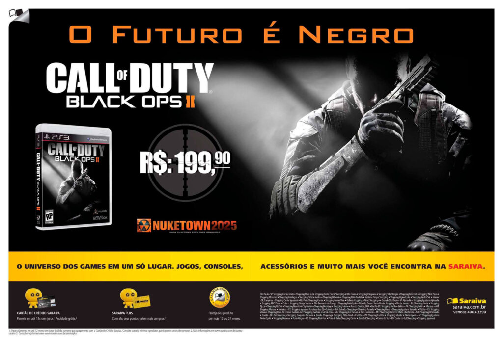 Propaganda Call of Duty Black Ops II (Saraiva) - Revista PlayStation 168 - 2012