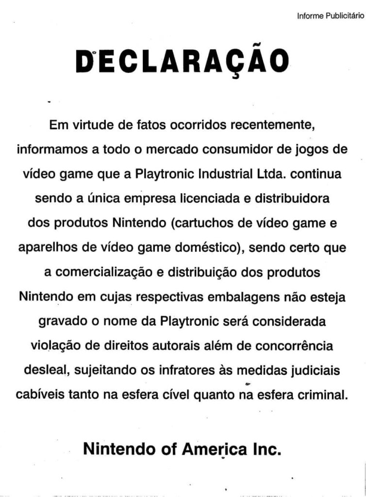 Propaganda Comunicado Nintendo - Ação Games 94 - 1995