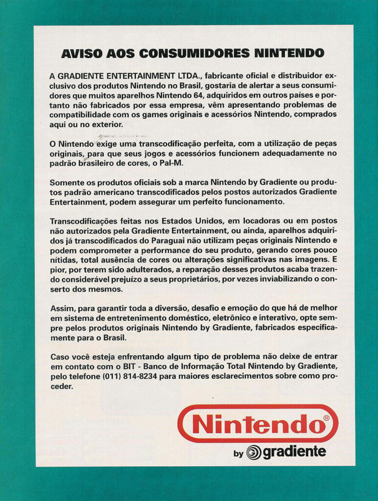 Comunicado Nintendo by Gradiente - Nintendo World 09 -1999
