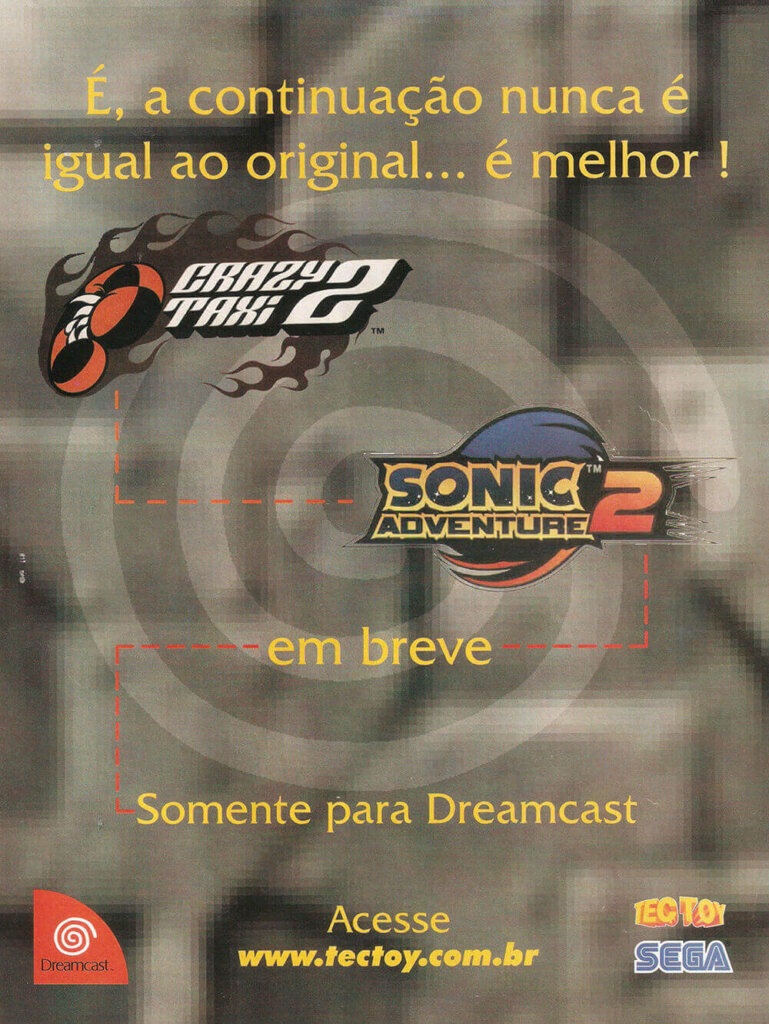 Propaganda Crazy Taxi 2 e Sonic Adventure 2 - SuperGamePower 88 - 2001