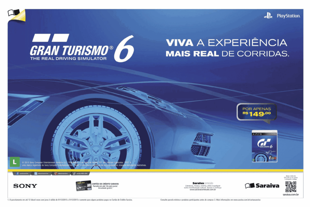 Propaganda Gran Turismo 6 - Saraiva - PlayStation 184 - 2013