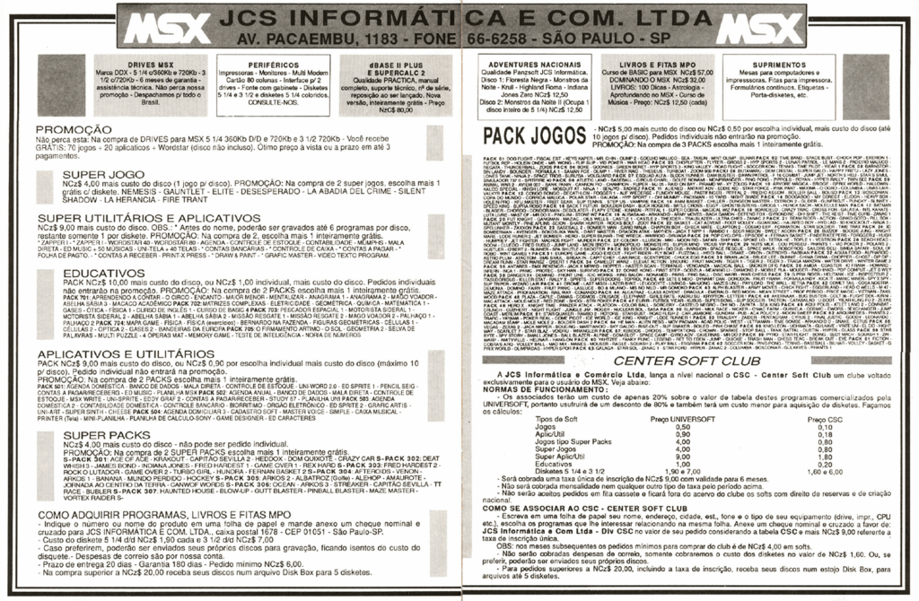 Propaganda JCS - MSX Micro 20 - 1989