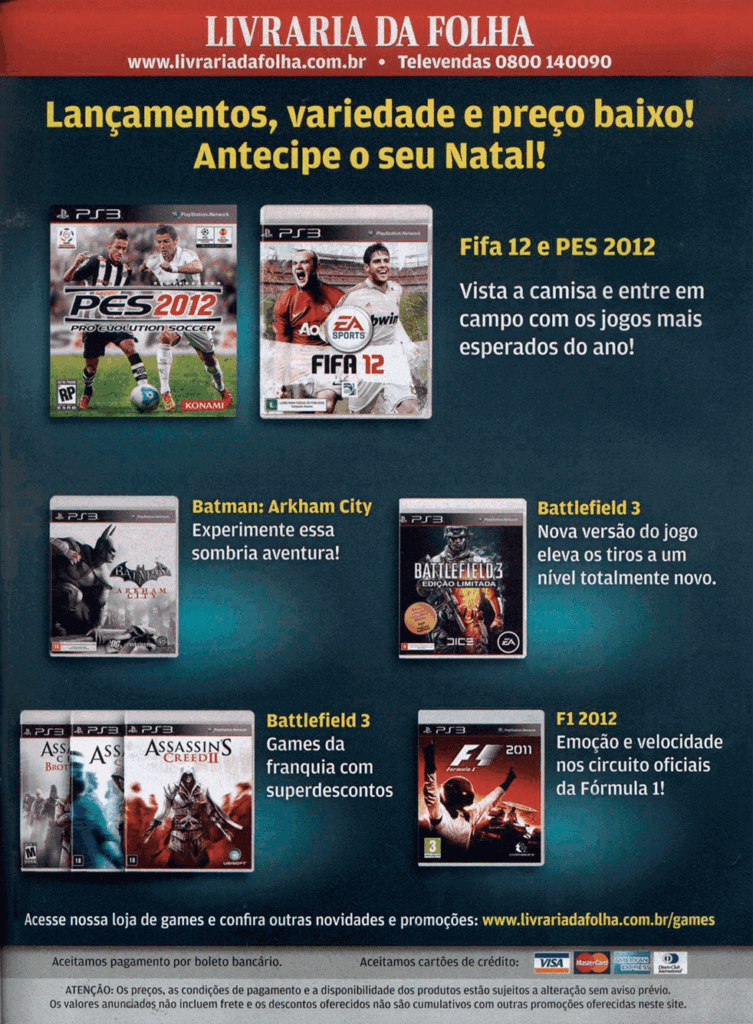 Propaganda Livraria da Folha - Revista PlayStation 155 - 2011