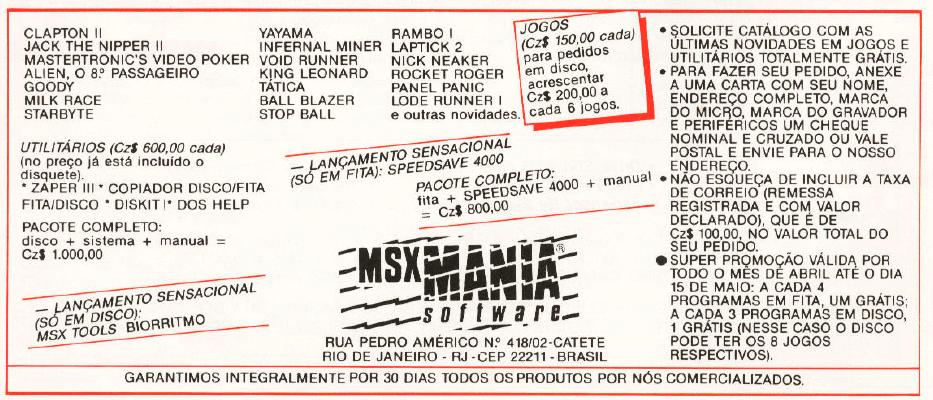 Propaganda MSX Mania Software - MSX Micro 14 - 1988