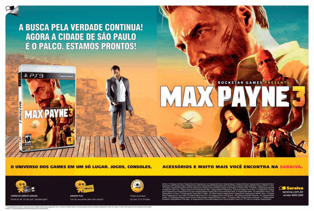Propaganda Max Payne 3 da Saraiva - Revista PlayStation 162 - 2012