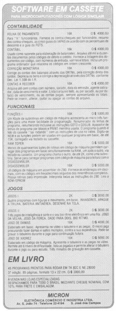 Propaganda Micron - Micro Sistemas 17 - 1983