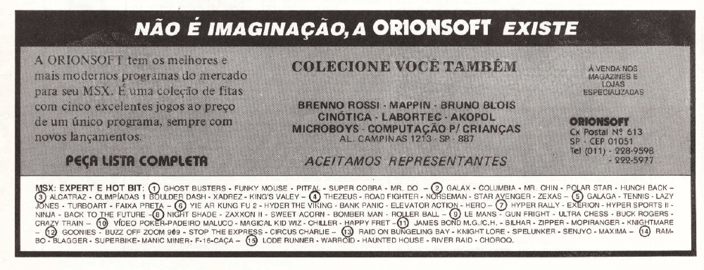 Propaganda Orionsoft - MSX Micro 11 - 1987