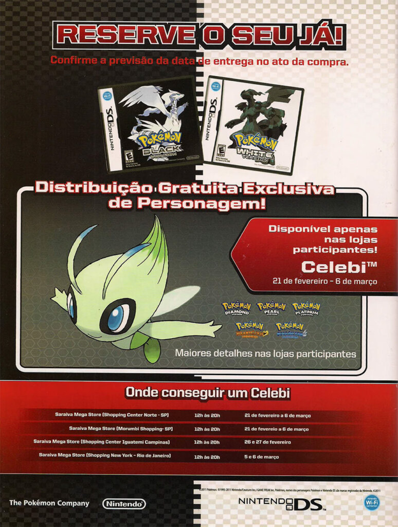Propaganda Pokémon Black e White (Distribuição Gratuita Celebi) - Nintendo World 142 - 2011