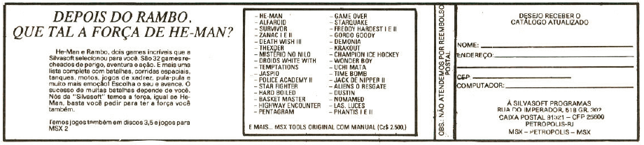 Propaganda Silvasoft Programas - MSX Micro 16 - 1988