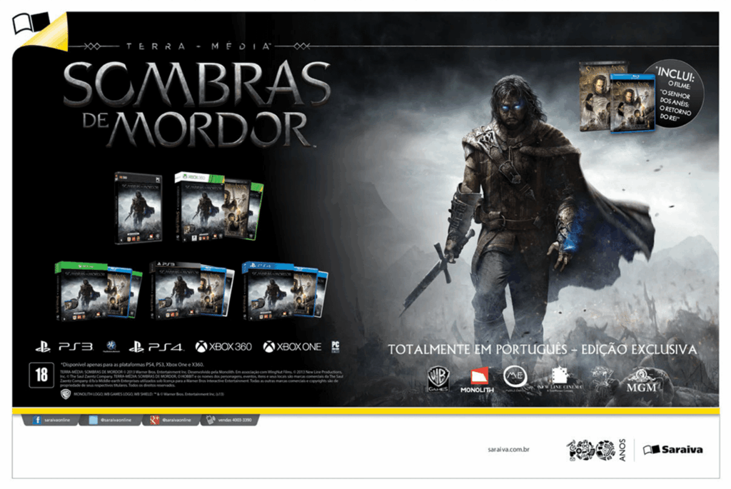 Propaganda Sombras de Mordor (Saraiva) - PlayStation 196 - 2014
