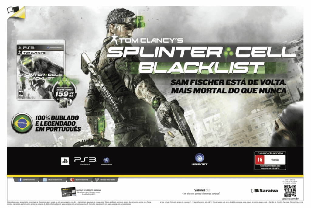 Propaganda Tom Clancy's Splinter Cell Blacklist - Saraiva - PlayStation 179 - 2013