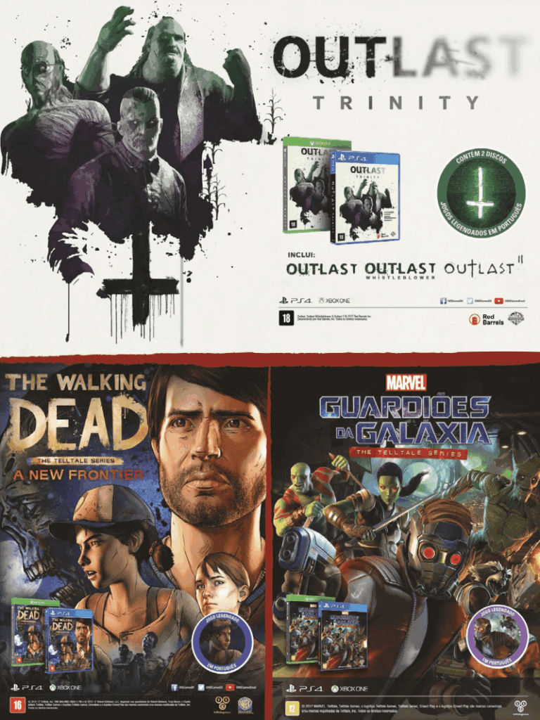 Propaganda Outlast Trinity, The Walking Dead e Guardiões da Galáxia - Game Informer 10 - 2017