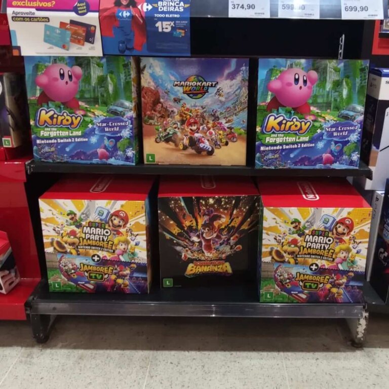 Propaganda Kirby and the Forgotten Land, Mario Kart World e Donkey Kong Bananza - Carrefour - 2025