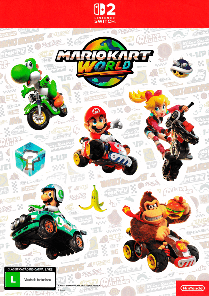 Cartela de Adesivos Mario Kart World - 2025